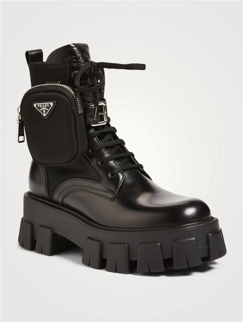 prada leather and nylon combat boots|prada combat boots with pouches.